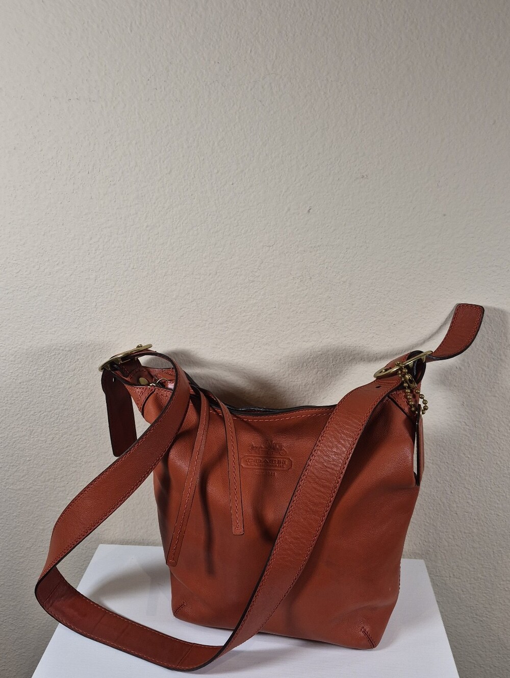 Coach Orange Leather Bleeker Duffle with Tattersall lining - Picture 3 of 16